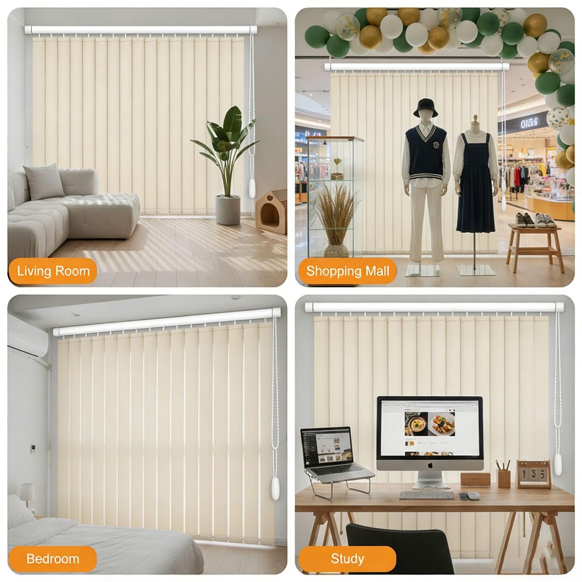 Lamellenvorhang Vertikaljalousie Nach Maß, Komplettset Verdunkelungsjalousie, Deckenmontage Jalousie Lamellen Rollo für Zuhause Büro, Inklusive Zubehör, Beige(W80x180cm)