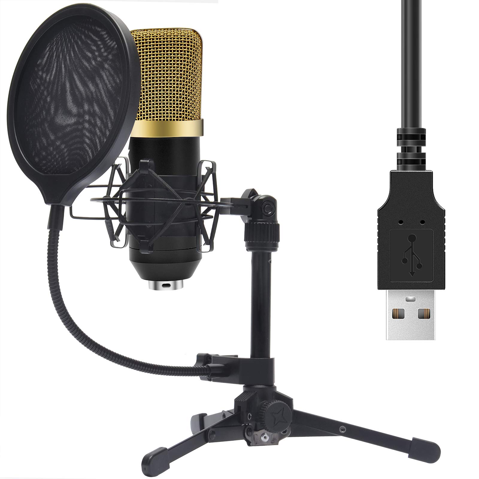 TKOAIY Podcast Microphone,USB Condenser Microphone kit 192kHZ/24bit,Plug & Play for Skype, YouTube, Gaming， Studio Recording