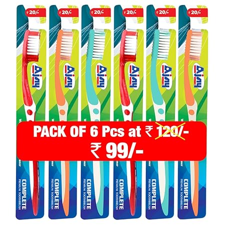 Ajay Complete Manual Toothbrush for adults(Pack of 6 Pcs)Multicolor