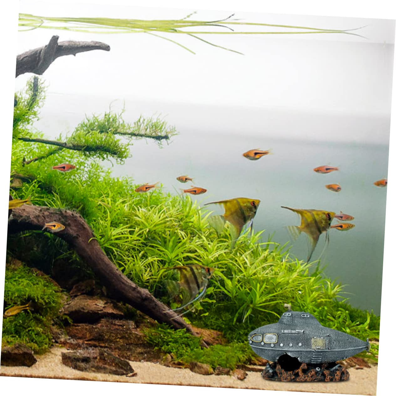 SUPVOX 2 Pezzi Arredamento Dell'acquario Dei Cartoni Animati Acquario Sottomarino Arredamento Grotta Acquario Decorazione Del Paesaggio Del Serbatoio Di Pesce Naufragio Resina Grey