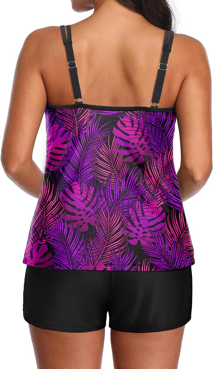 Tempt Me Two Piece Tankini Swimsuits for Women Tummy Control Bathing Suit with Shorts Athletic Two Side Pockets Swimwear