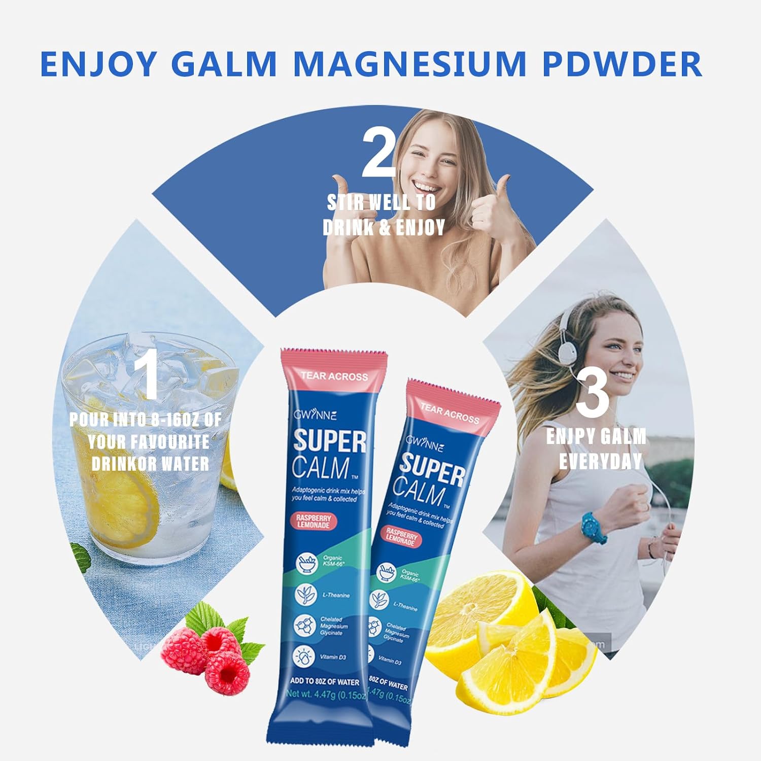 GWYNNE Supercalm Powdered Drink Mix Supplements Raspberry E (20 Count) 1 Pack