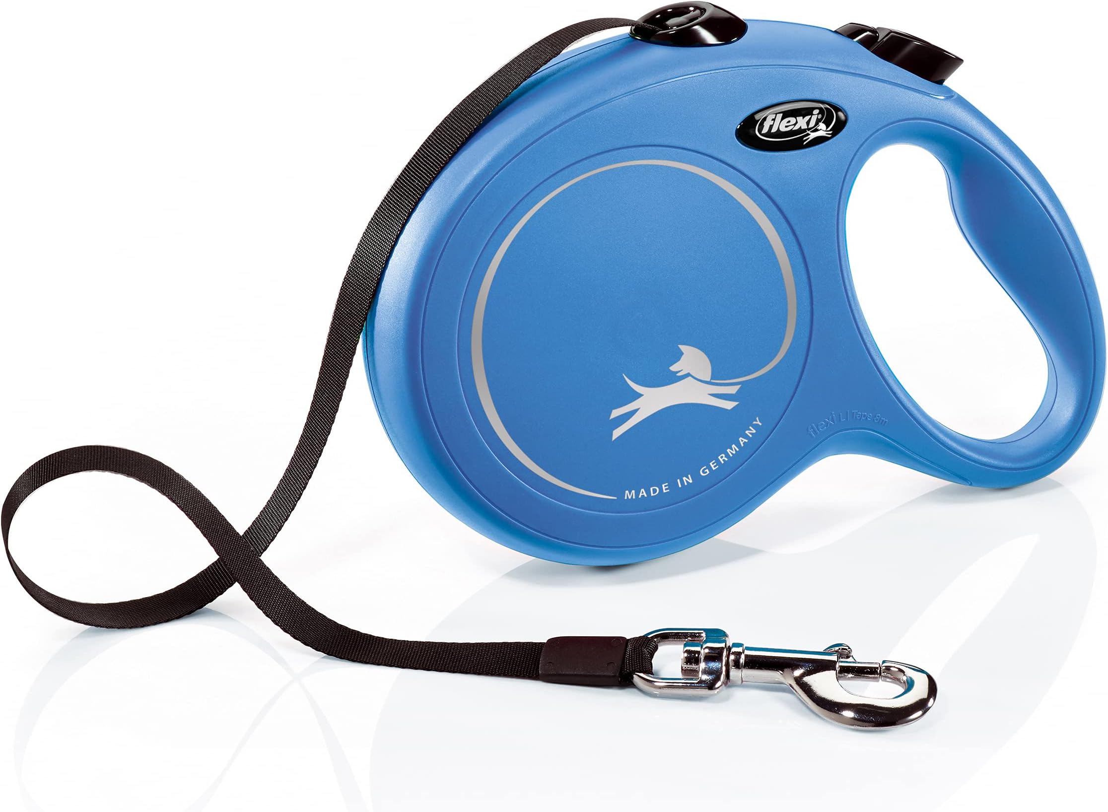 Flexi Original Retractable Dog Leash, New Classic Heavy Duty Tape Leash for Pets, Anti-Slip Grip Handle, 5 m/16 ft, Hold Up to 50 kg, Large, Blue