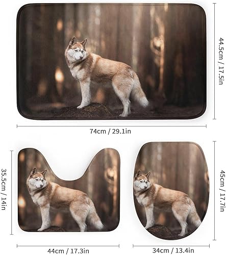 Miniatura 3 de Shower Curtain Set 4 Pcs, Bathroom Sets with Shower Curtain and Rugs and Toilet Lid Cover - Wolf