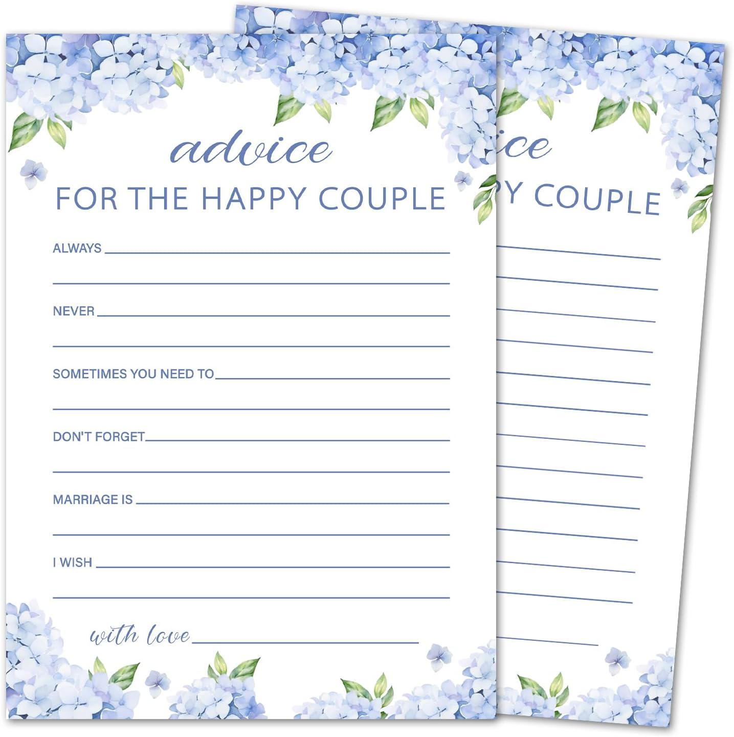 Bridal Shower Games, Advice for The Happy Couple, Blue Hydrangea Wedding Shower Game Cards, Bridal Shower Games 25 Guests for Wedding Party, Minimalist Engagement Party Supplies (5"x7") -04