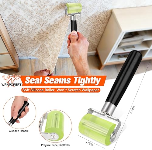 Miniatura 2 de WRAPXPERT Papel Pintado Herramientas Kit de herramientas de alisado de papel tapiz con espátula de fieltro, rodillo de costura, raspador de afeitar,