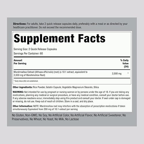 Miniatura 2 de Piping Rock Suplemento de raíz de malvavisco | 2000 mg | 120 cápsulas | Extracto concentrado de hierbas | Sin OMG, sin gluten