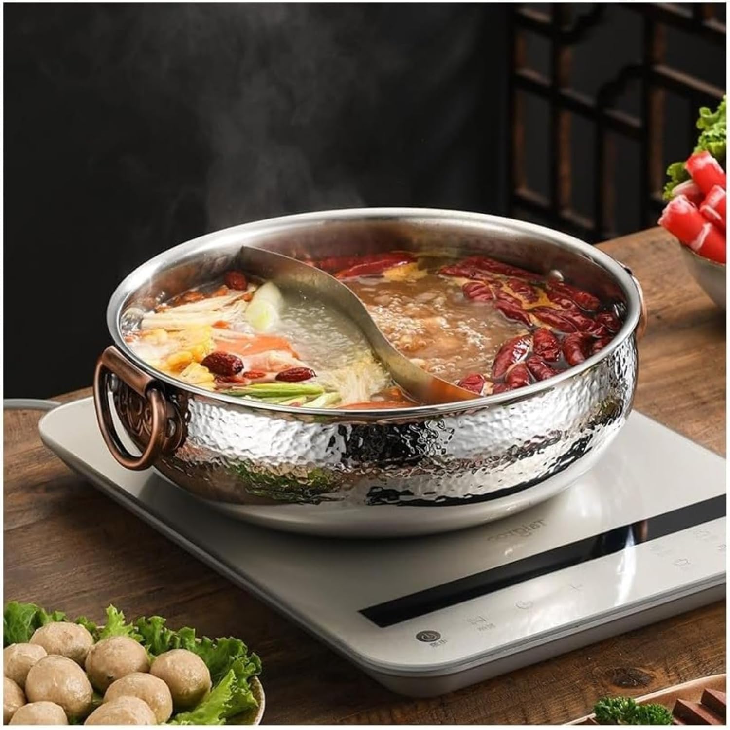 MCSWSEE 純銅製コンロ用鍋、IH対応、美しい形状、手作り万能シチュー