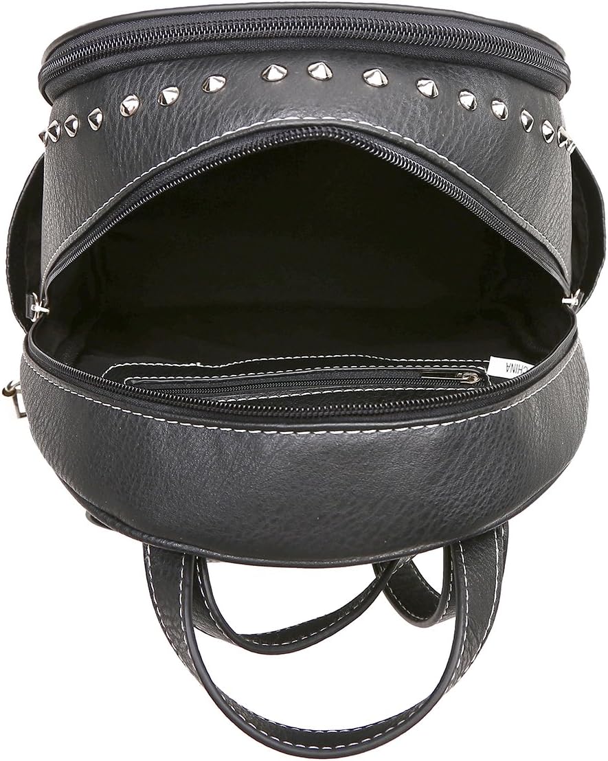 Sugar Skull Punk Art Rivet Stud Biker Purse Women Fashion Backpack Python Daypack Shoulder Bag Wallet Set (Black Set) - Image 6