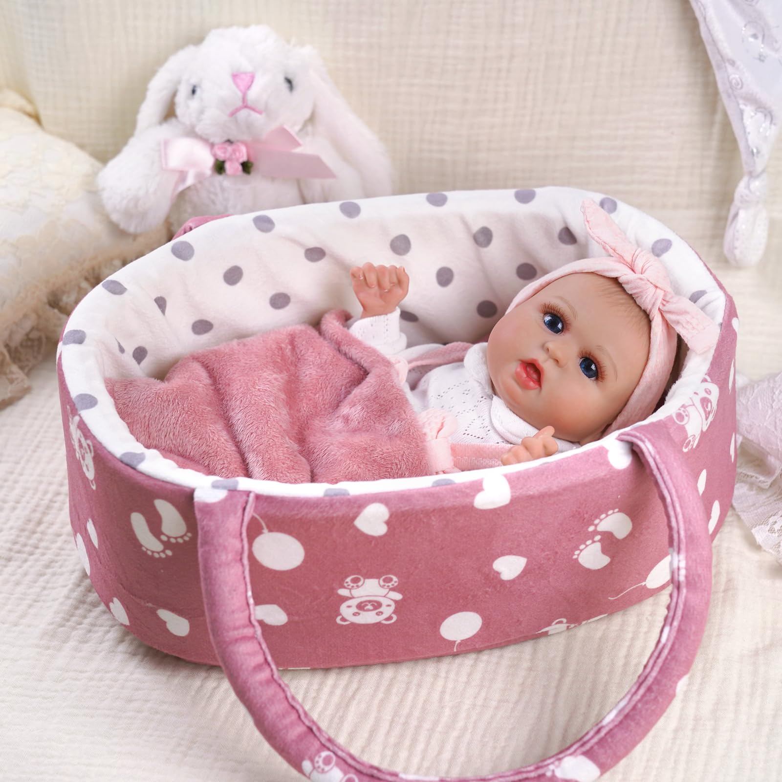 Doll Bed Pink For 17-22-inch Reborn Babies Foldable Portable