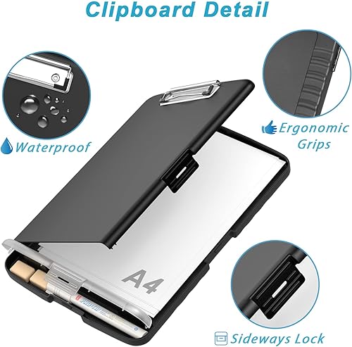 Miniatura 5 de Rimilak Portapapeles de plástico con almacenamiento, portapapeles de lactancia de alta capacidad con soporte para bolígrafo, caja de almacenamiento