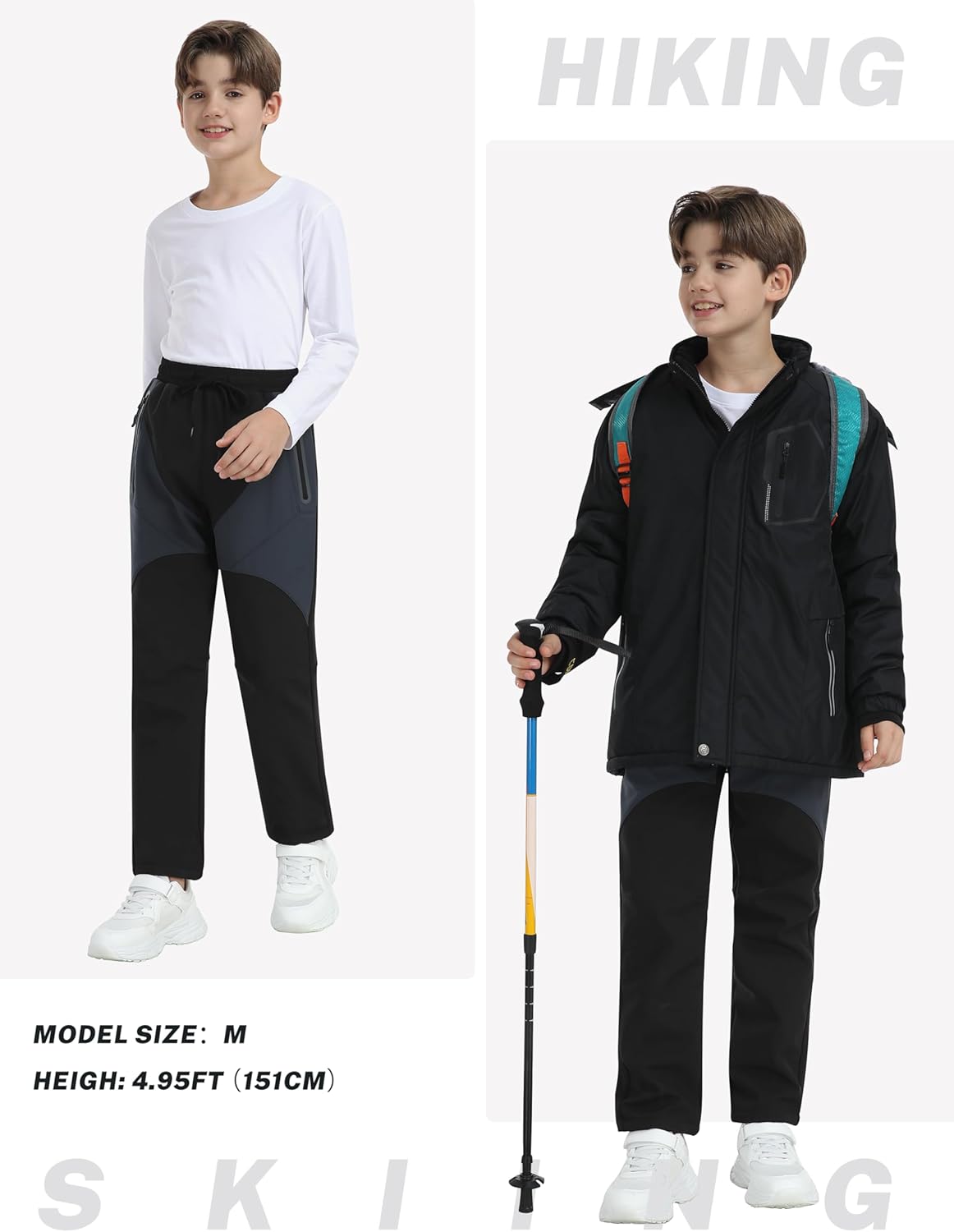 MoFiz Kids Fleece Lined Hiking Snow Ski Pants Boys Waterproof Winter Warm Outdoor Pants with Zippered Pocket - Image 6