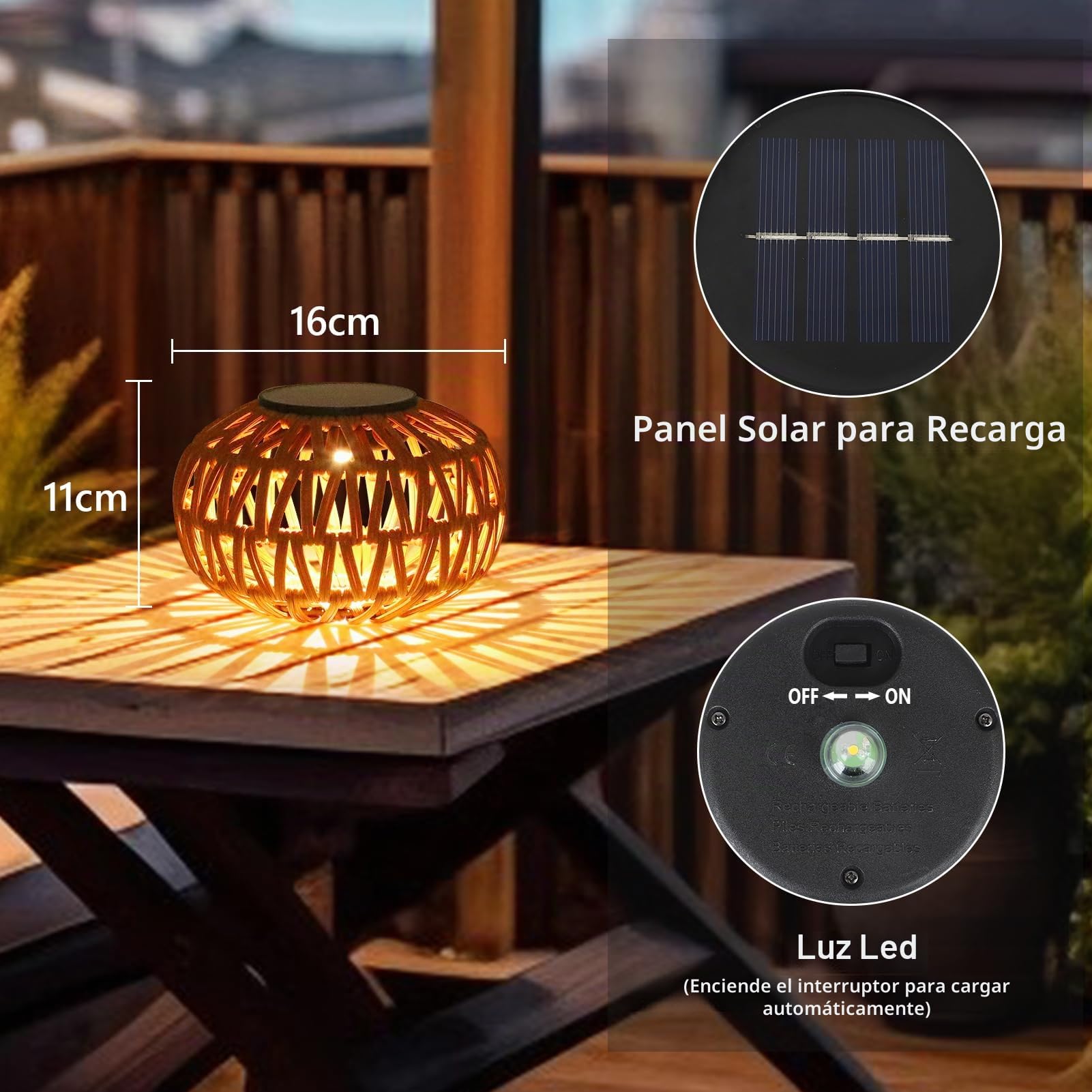Rayofly Lámparas Solares para Exteriores Resistentes a la Intemperie, 2 Piezas Luces Solares de Ratán para Exteriores, Lámpara de Mesa Boho para Exteriores, Decoración de Jardín Regalo, Luz Solar LED