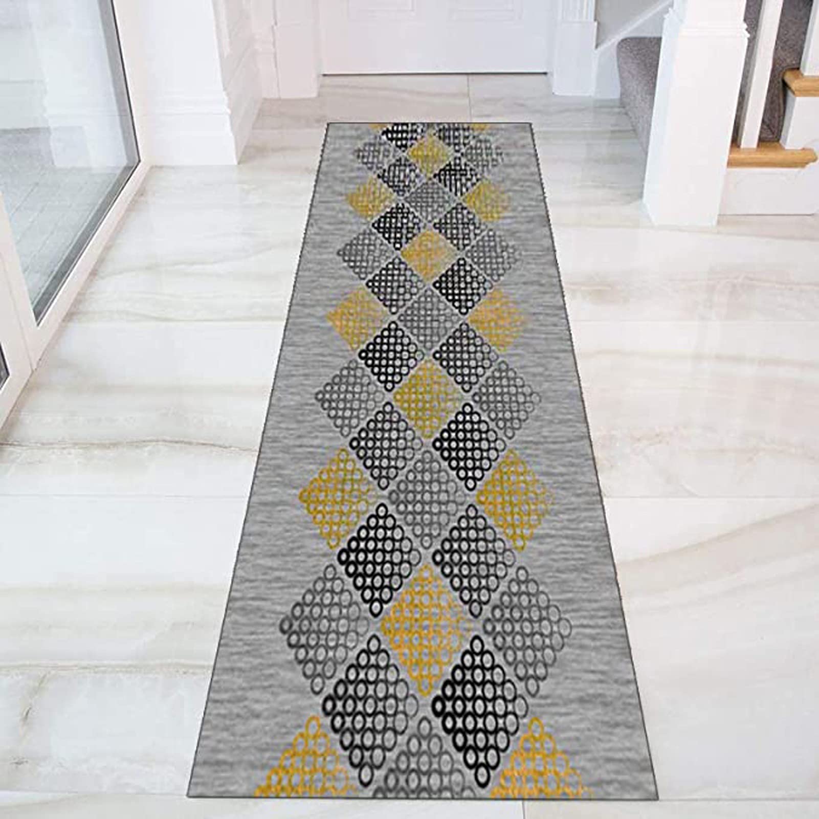 Tappeto moderno Runner Hallway Long Tappeto, Larghezza 60 cm / 80 cm / 100 cm / 120 cm, Passaggio Runner Tappeto per cucina Casa per famiglie Corridoio Corridoio - Grigio / Giallo ( Size : 70x500cm )