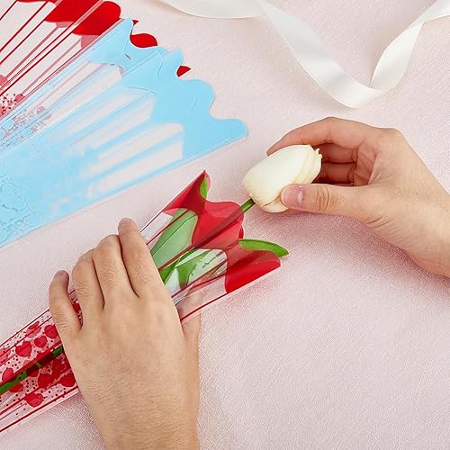 Miniatura 3 de SUPERFINDINGS 200 bolsas de embalaje de rosas individuales de 2 colores, ramos de flores, bolsas de envoltura, triángulos, impermeables, funda