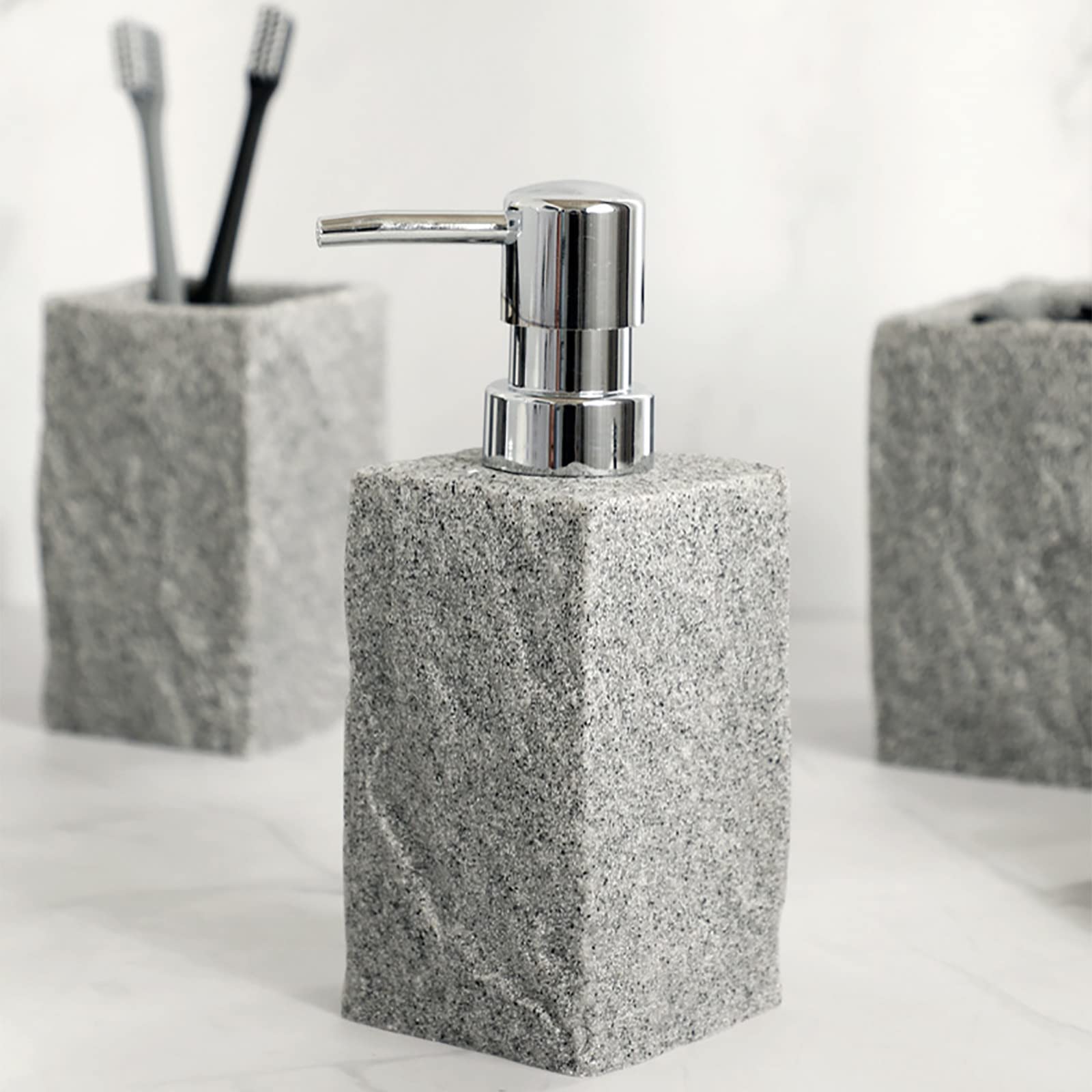 Juegos de Accesorios de baño, Simple Resina Acesorios Cuartos de Baño 4 Piezas con Escobillas de Baño Dispensador Jabon Baño Jabonera Baño Porta Cepillo de Dientes Mármol