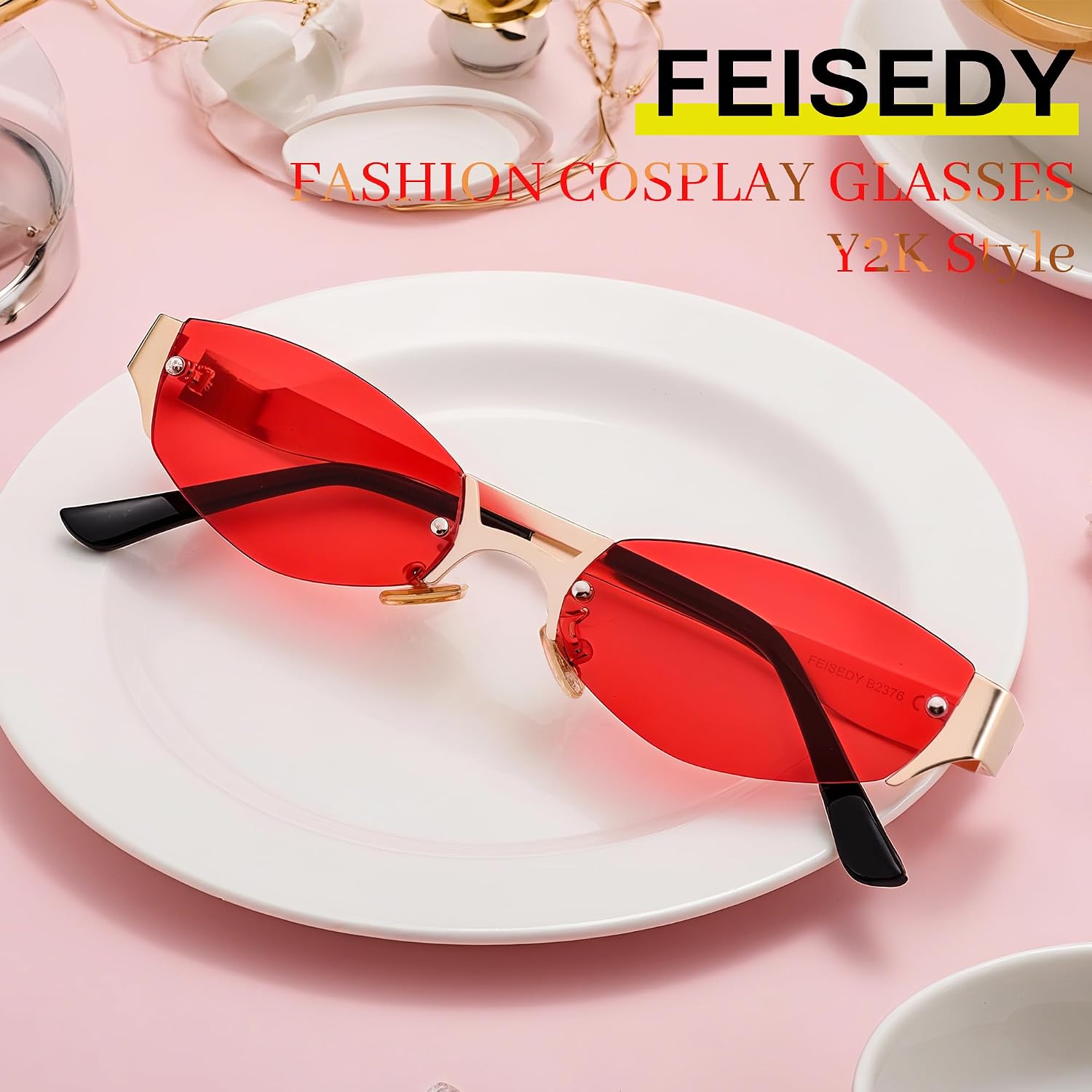 FEISEDY Retro Oval Sunglasses Women Men Y2K Fashion Designer Cosplay Glasses Party Accessories B2376