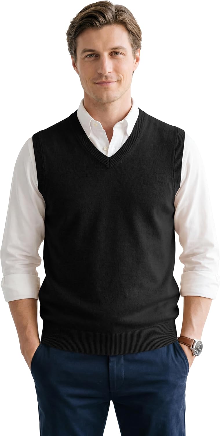 Mens Sweater Vests V Neck Wool-Blend Knit Sleeveless Vests