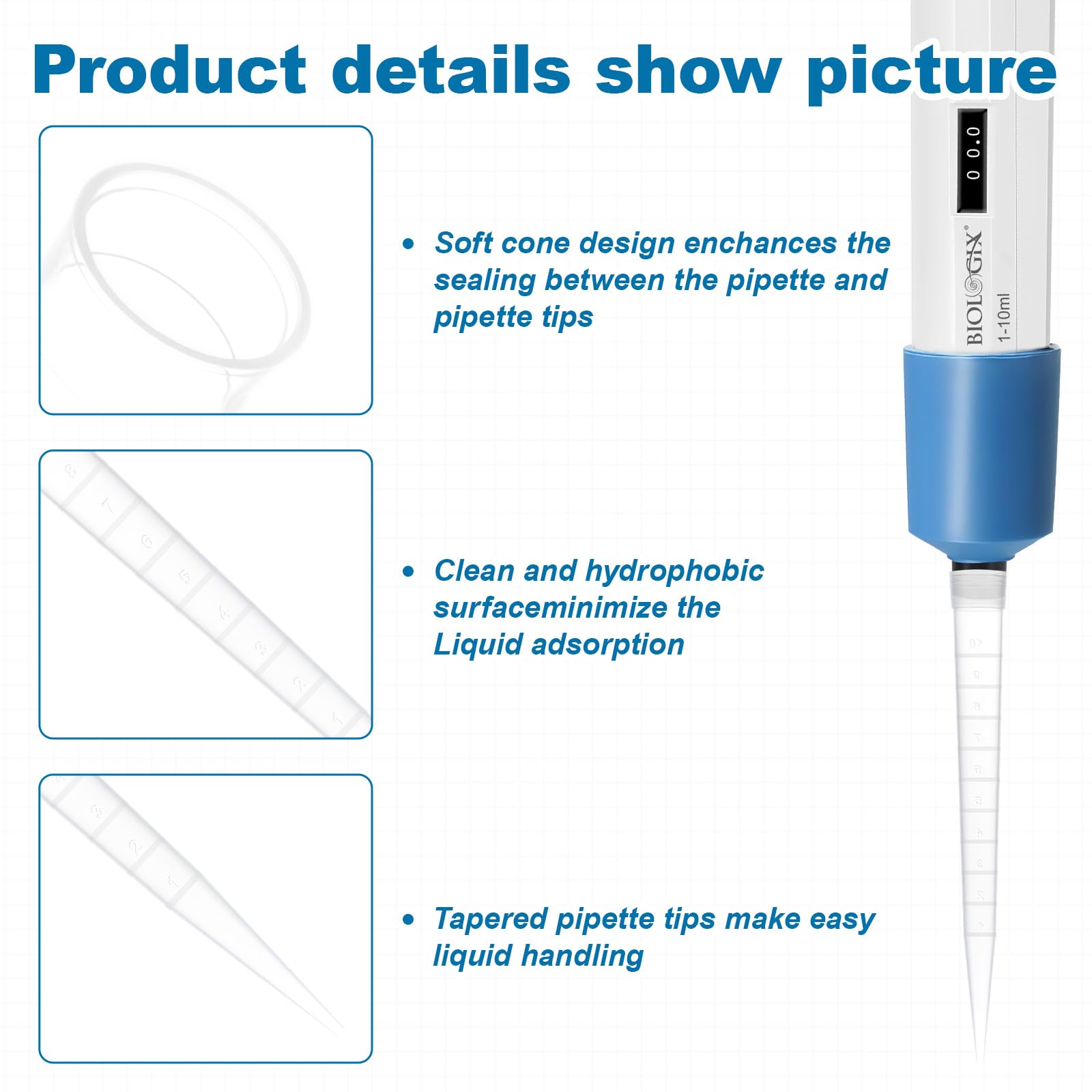 Punte per pipette da 10 ml, 100 punte universali da 10 ml, trasparenti, in polipropilene (PP), autoclavabili, senza DNasi/RNasi/Pirogeni, liquido da laboratorio, 100 pezzi/sacchetto