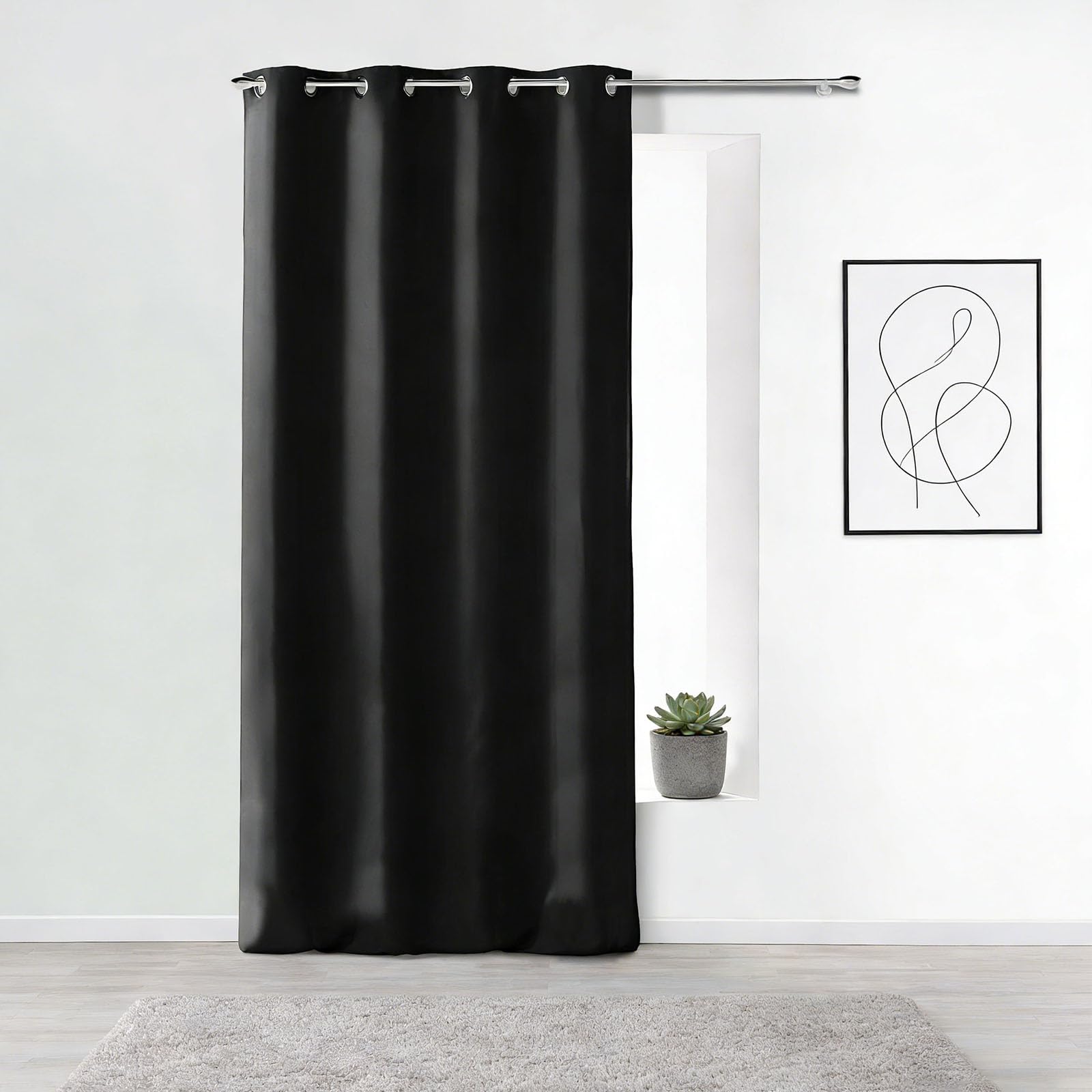 Rideau voilage 70x105 cm noir isolant thermique pour porte fenêtre