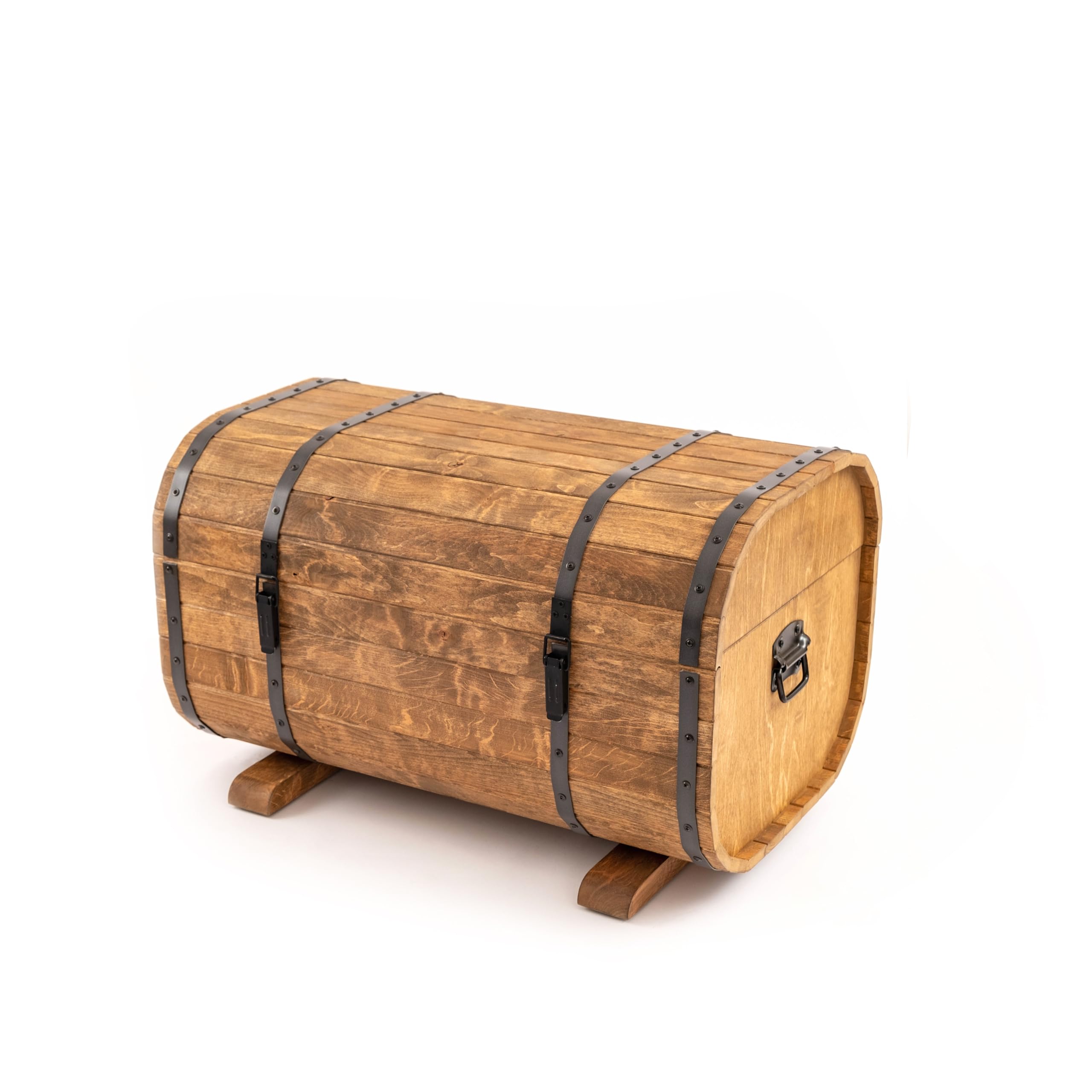 CREATIVE COOPER Holztruhe 180L – Rustikale Aufbewahrungskiste aus geöltem Erlenholz – Fass-Design – Für Innen & Außen – 80x50x50 cm