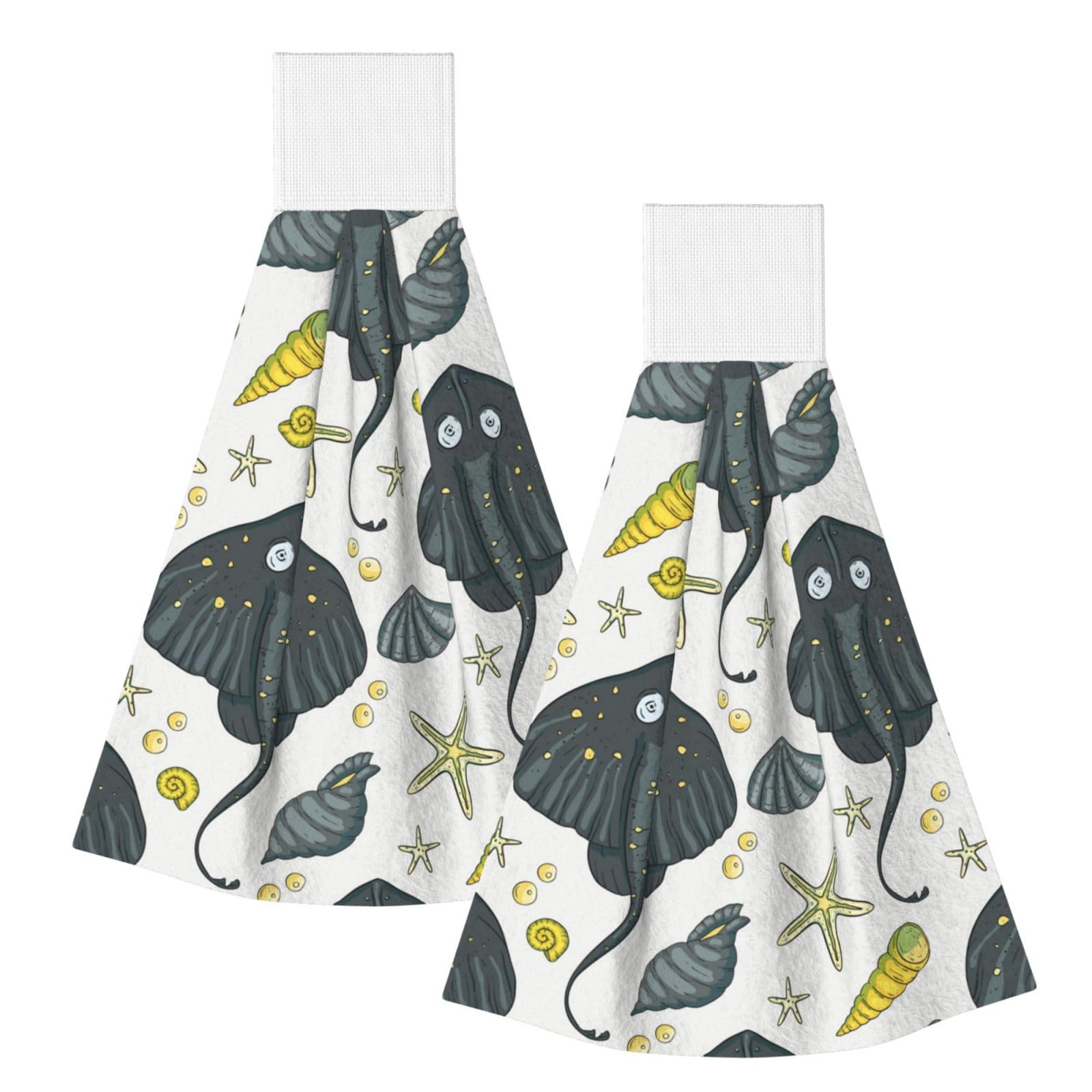 DOPKLNA Marine Life Stingray, 2 Pcs Hanging Coral Fiber Hand Towels for Bathroom, Absorbent Kitchen Towels