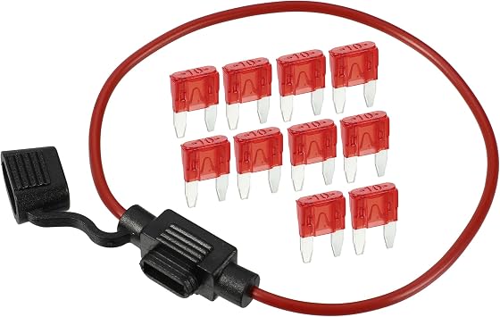 10A Mini Blade Stye Fuse 16 AWG Fuse Holder Waterproof 16 Gauge Fuse Holder Blade Style Inline Fuse Holder Metal Black