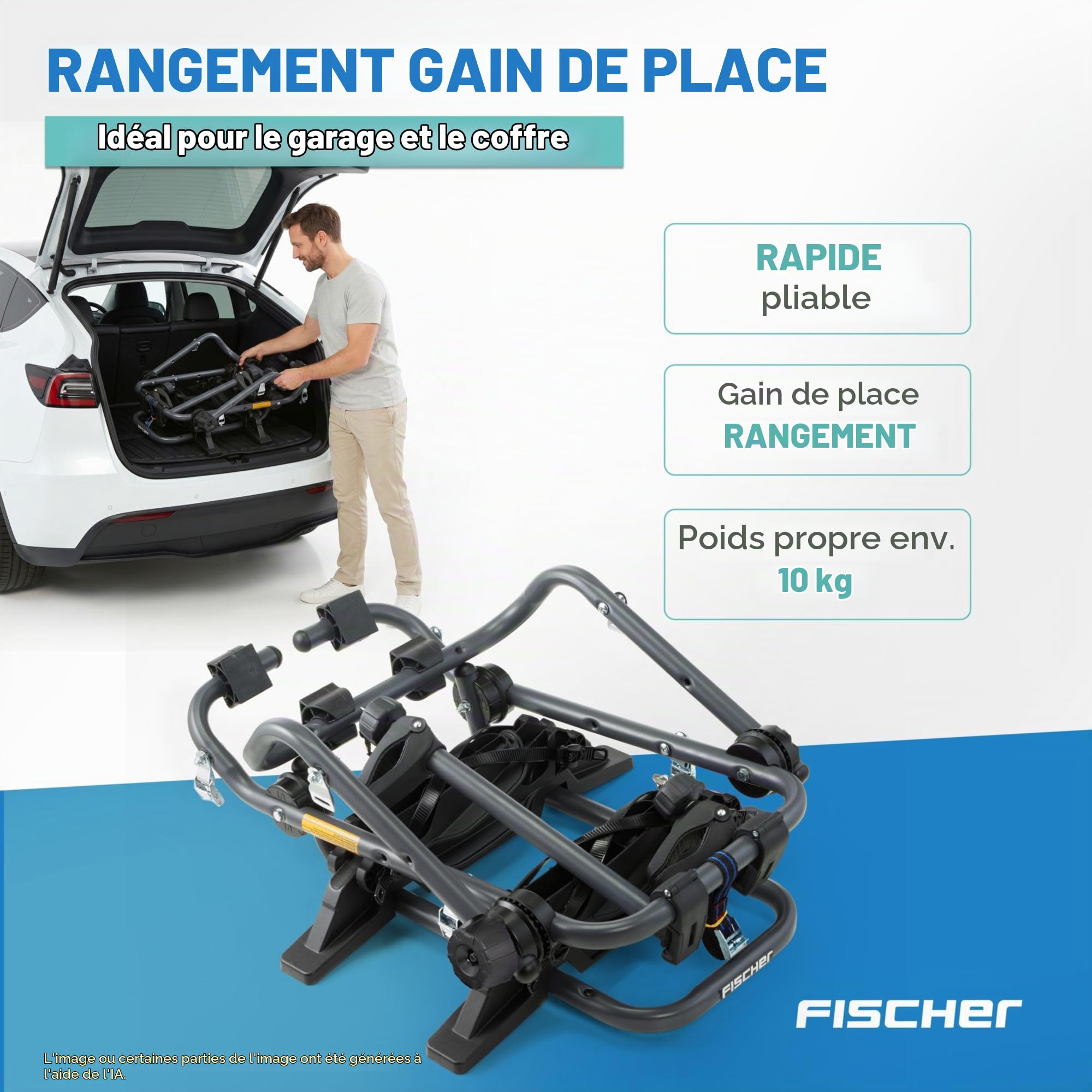 Fischer 10444 Porte-vélos arrière, pour Le Montage sur Le Coffre de véhicule, Noir