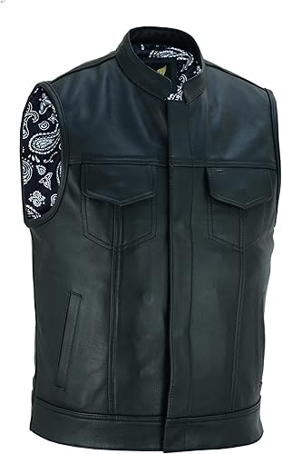 Leatherick SOA Club & Traditional Paisley Satin Liner - Chalecos de motociclista de cuero negro para hombre