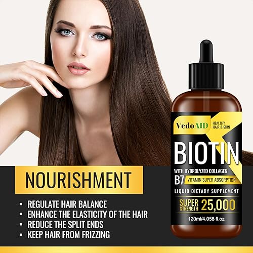 Miniatura 6 de Lanemay - Suplemento líquido de biotina con colágeno hidrolizado, súper fuerza 25000 MCG, vitamina B7 para cabello, piel, uñas, 4.1 fl oz4.058 onzas