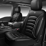 CAR PASS 3D Foam PU Leather Car Seat Covers&comma; Universal Seat Covers Front 2 for Trucks SUV Sedan Automotive Seat Covers Armrest Airbag Compatible Waterproof Comfortable Faux Nappa Leather All Black