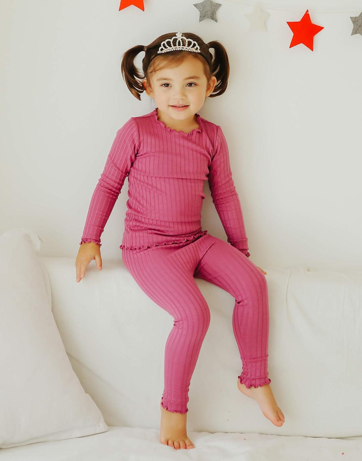 VAENAIT BABY 6M-12Y Infant Kids Toddler Junior Girls Soft Comfy Modal Tencel Shirring Sleepwear Pajamas 2pcs Set - Image 2