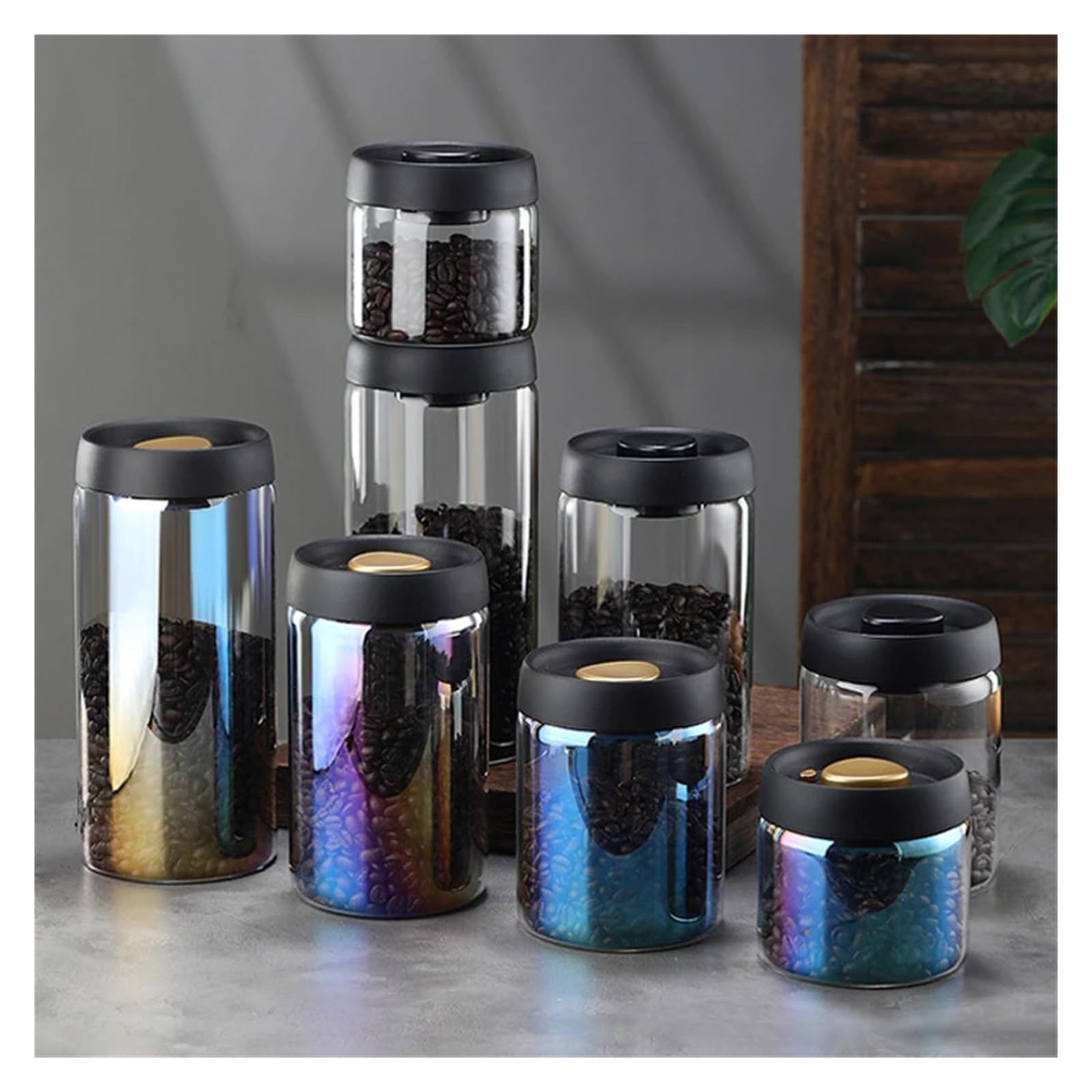 Vakuum Glasbehälter, luftdichte Kaffebohnen Dose | Borosilikatglas, transparent, 500ml 900ml 1200ml 1800ml, 1 Stück(Glod 1 -900ml)