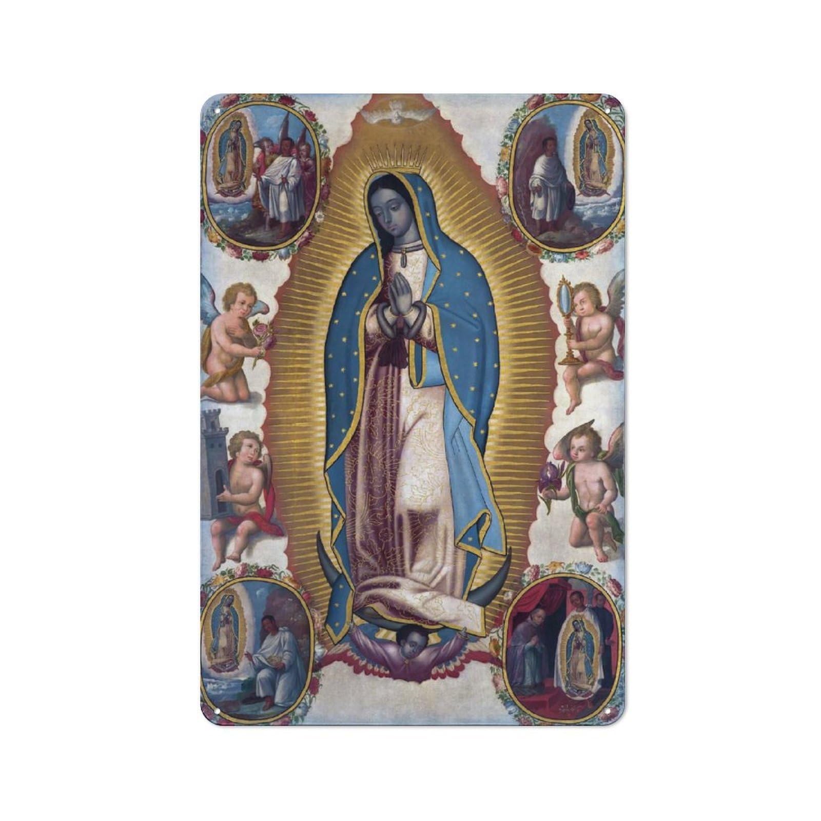 Junmoney Virgin Of Guadalupe 1700 Garden Room Metal Sign With Design 30X20cm, Rustic Porch Wall Decor For Patio Bar, Workshop, Shed Or Kitchen