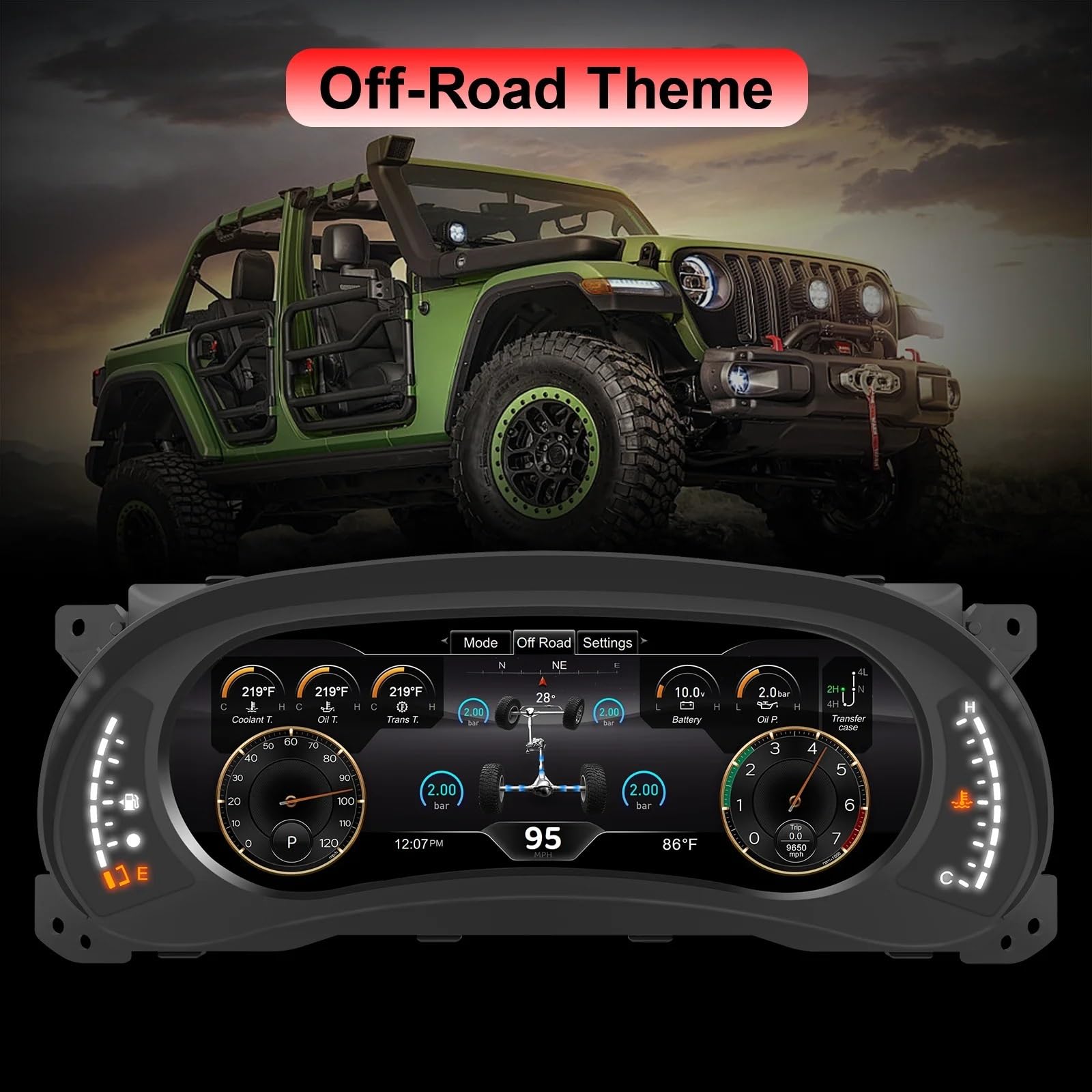 Pantalla táctil Compatible con Jeep Wrangler JK 2011-2018, Panel Digital de 12,3" con Pantalla de 1920 x 720, antirreflejo y Sistema operativo Linux.(Button)