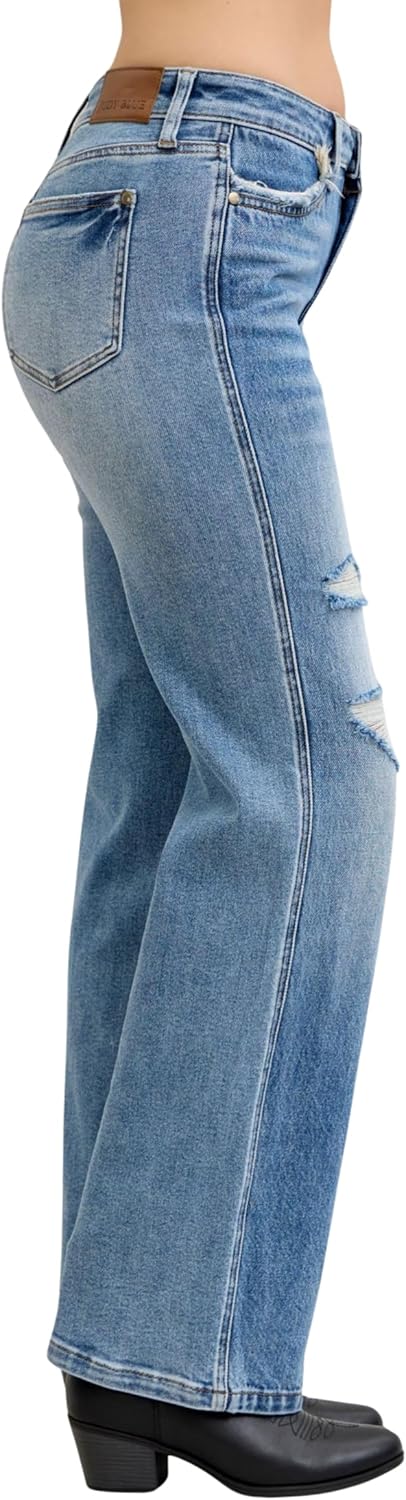 Judy Blue Mid Rise 90's Straight Rigid Magic Destroy, Inseam 32" - Image 6