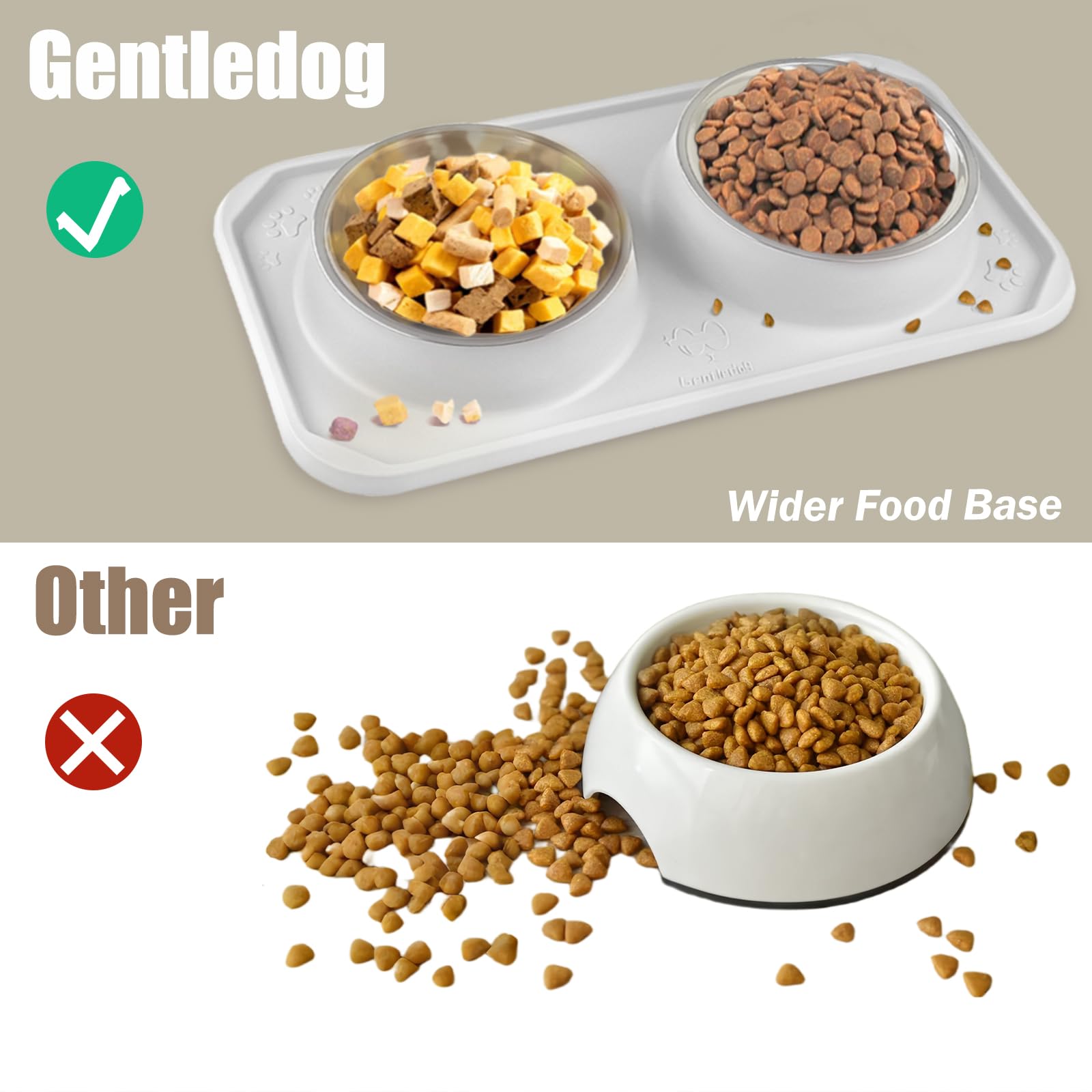 Gamelles pour chat pour nourriture et eau, double gamelles amovibles en acier inoxydable de qualité supérieure avec fond antidérapant et support surélevé pour animaux de compagnie et petits