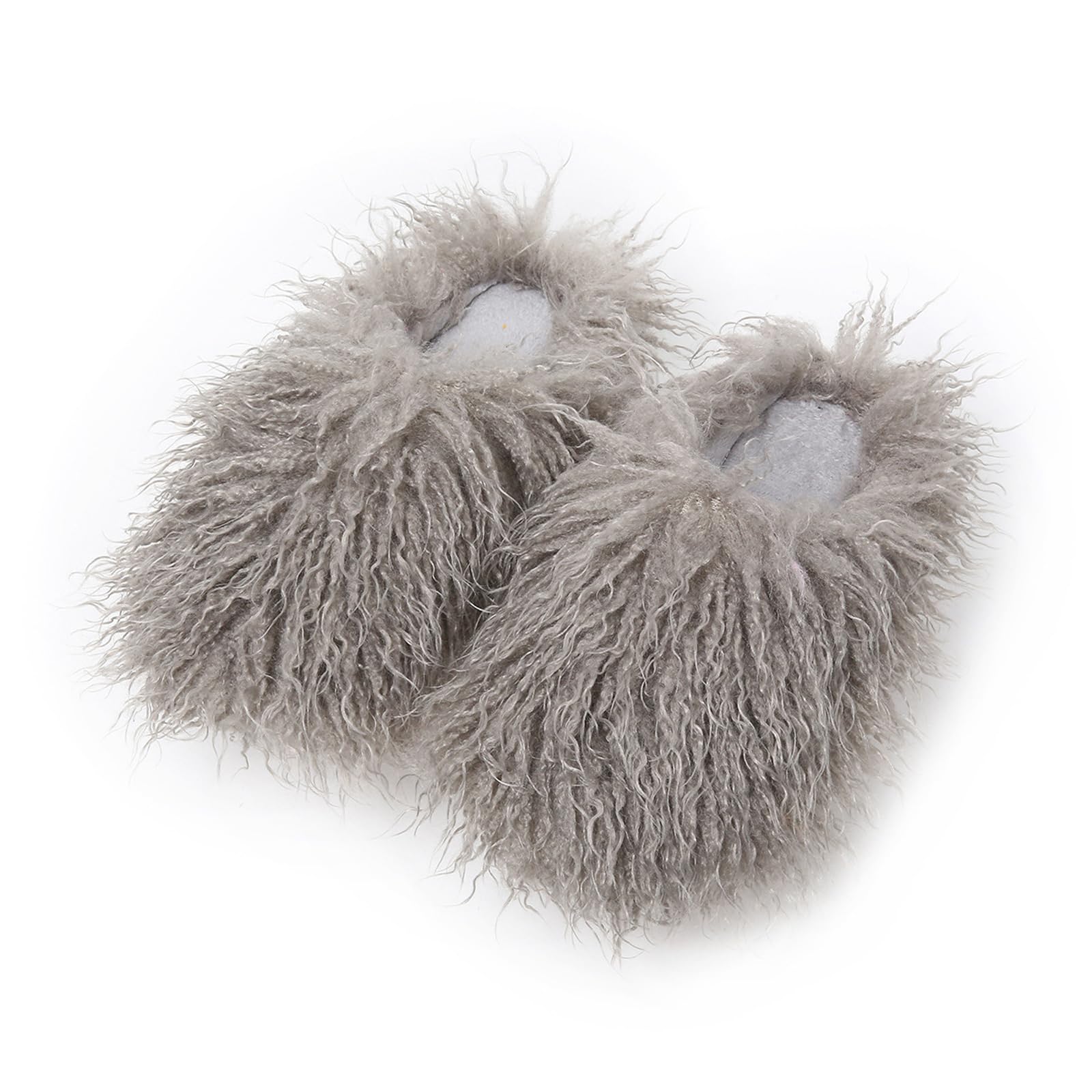 Unisex Fuzzy Faux Fur Slippers, Women's Fluffy Long Hair Sheep Faux Fur Slip on Slides, Girls Luxury Big Fluffy Outdoor Flat Slippers, Long Curly Hair Non-Slip Warm Home Slide Shoes