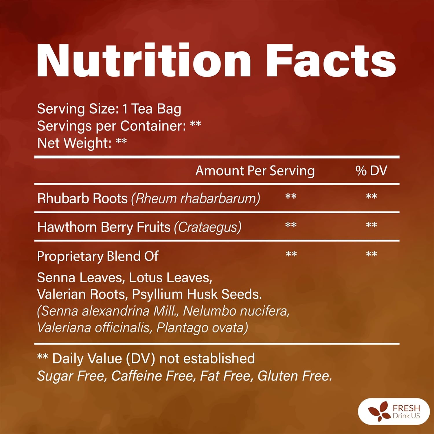 FreshDrinkUS, Premium Colon Cleanse Tea – 60 Tea Bags – Rhubarb Root & Hawthorn Berry with Senna, Lotus Leaf, Valerian Root & Psyllium Husk – Herbal Blend, Caffeine-Free. Vegan - Image 2