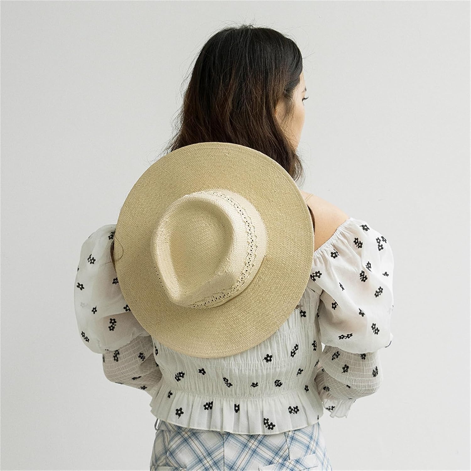 Bohemian Paper Straw Sun Hat - 10cm Wide Brim - Adjustable 56-58cm - Women's Summer Hat