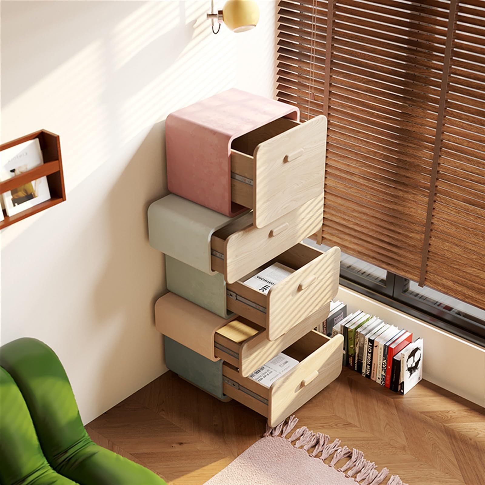 Cómoda de Almacenamiento Cómoda de 5 cajones Cajonera Dormitorio Madera Maciza Mesita Noche Creativa Habitación Infantil Gabinete Almacenamiento Cajonera