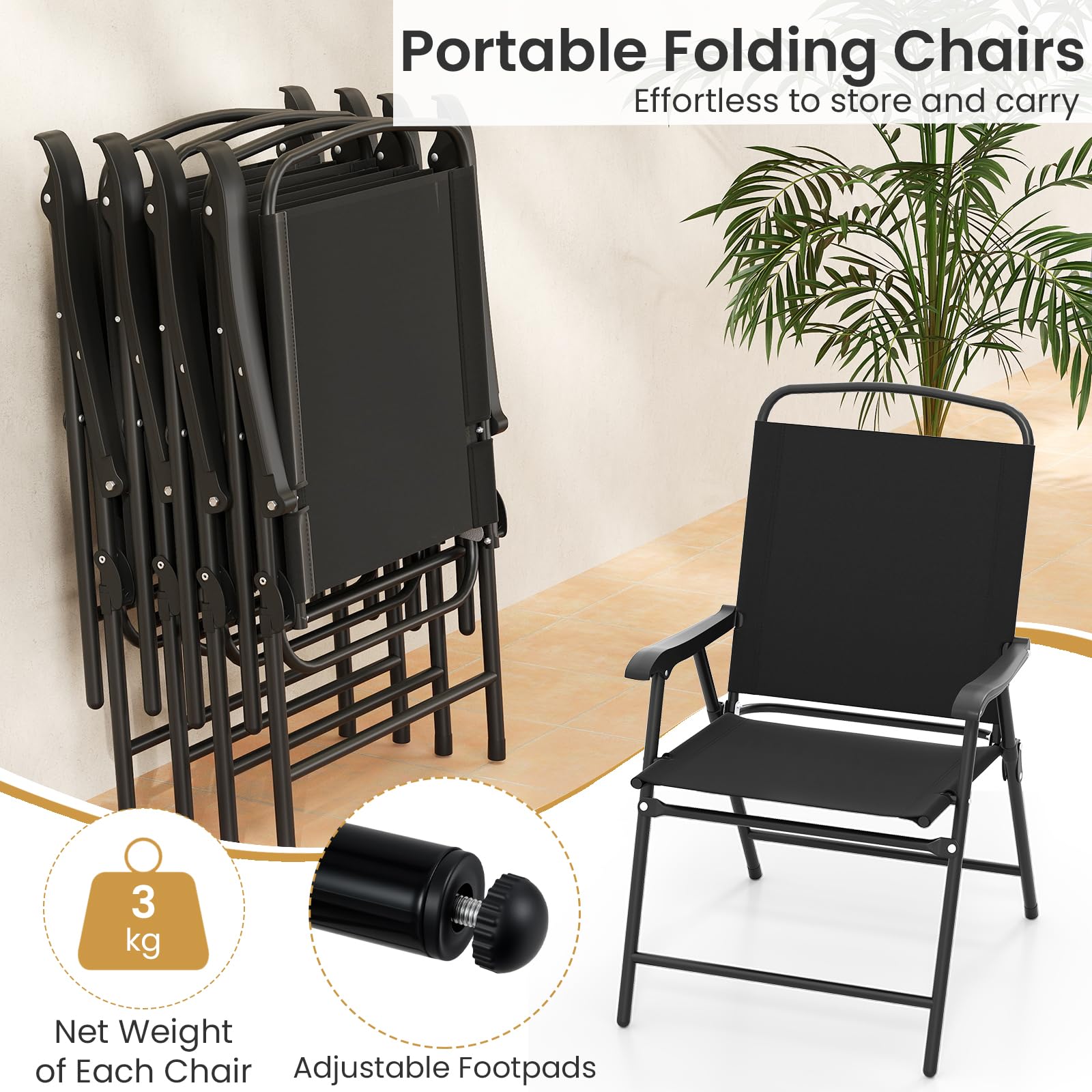 KOMFOTTEU Ensemble de Salon de Jardin 6 Pièces pour 4 Personnes, Set de Meubles de Jardin, avec 4 Fauteuils, 1 Parasol et 1 Table Ronde, Mobilier d’Extérieur, pour Cour, Patio, Noir