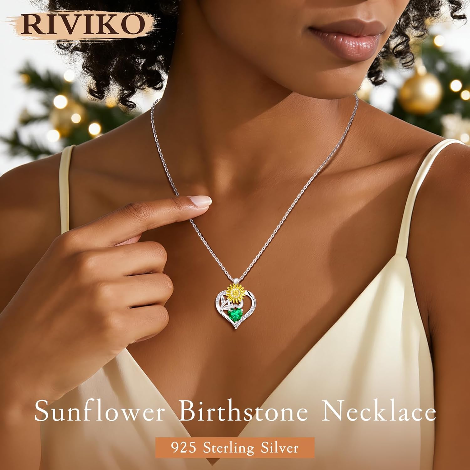 RIVIKO Valentine's Day Gifts for Her-Sunflower Birthstone Necklace for Women,925 Sterling Silver Heart Pendant,Anniversary Birthday Gifts for Women,Birthstone Jewelry for Wife Mother - Image 3