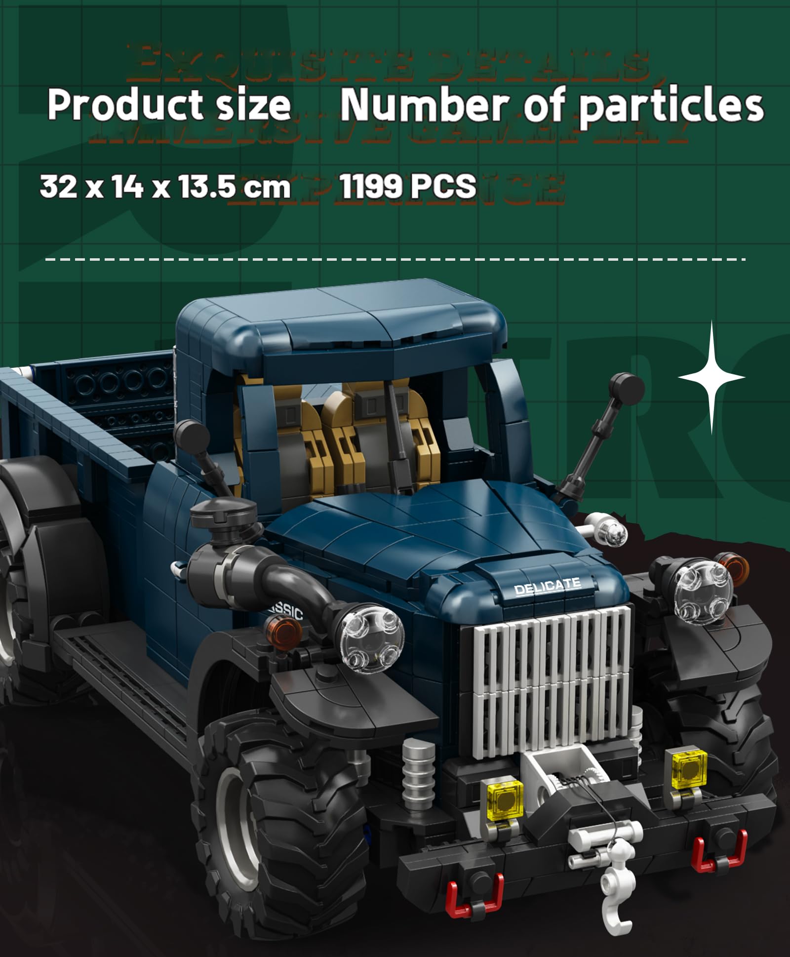 Kit de construction de camionnette rétro pour adulte, voiture vintage technique 1:16 avec partie multifonction, véhicule PowerWagon 1952, jouet cadeau pour garçons à partir de 14 ans (1199