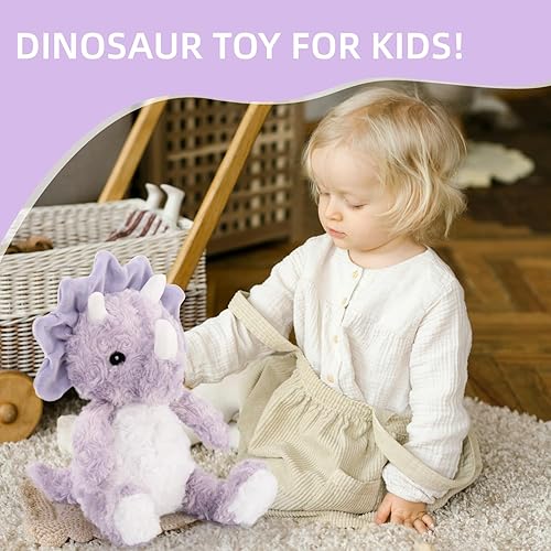 Miniatura 5 de Animales de peluche de dinosaurio morado para niñas, juguetes de dinosaurio para niños de 3 a 5 años, peluche de dinosaurio abrazable para bebés y