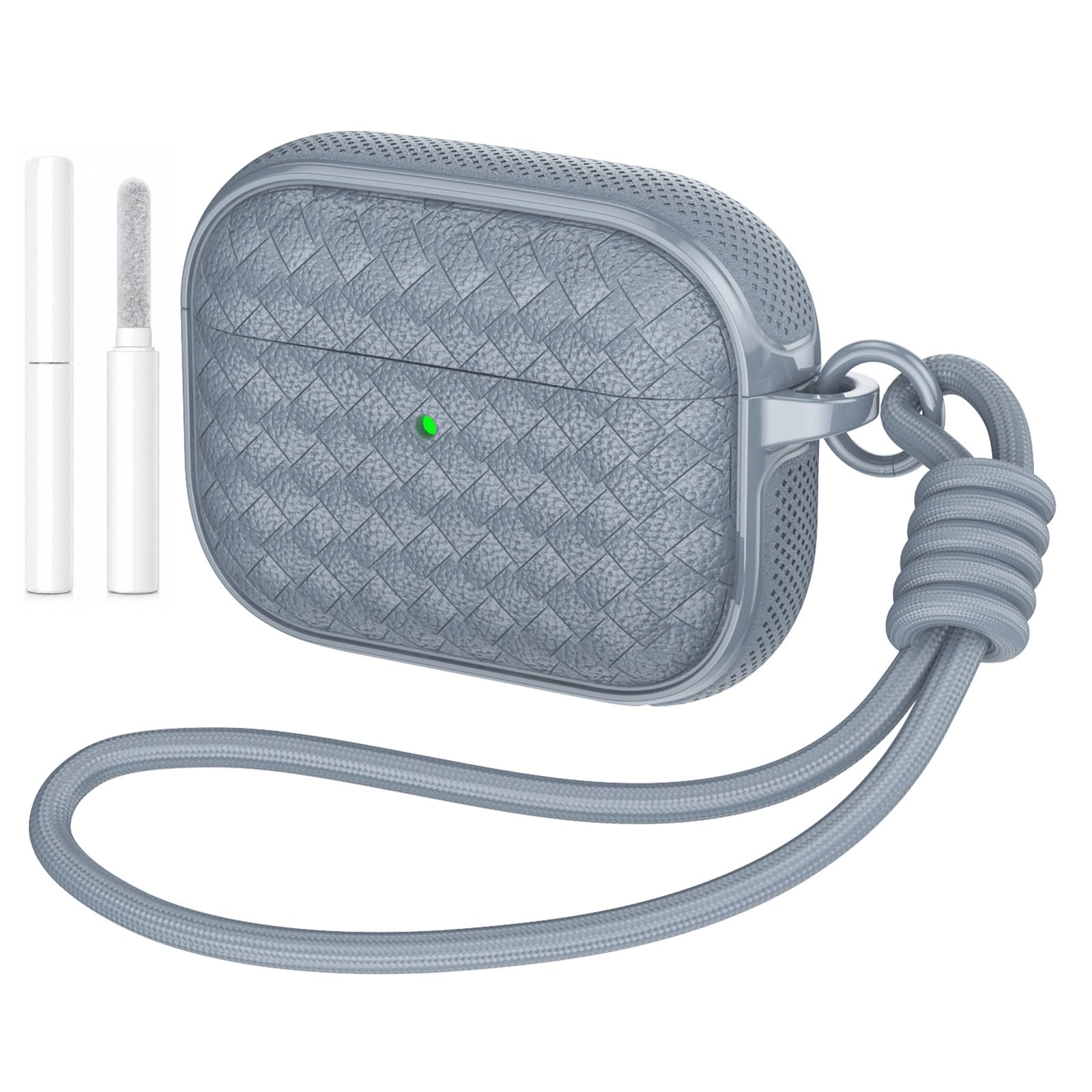 Generic etui kompatybilne z Airpods Pro 3. generacji (2025) (kolor: szary) twardy futerał silikonowy na całe ciało tkany wzór z paskiem