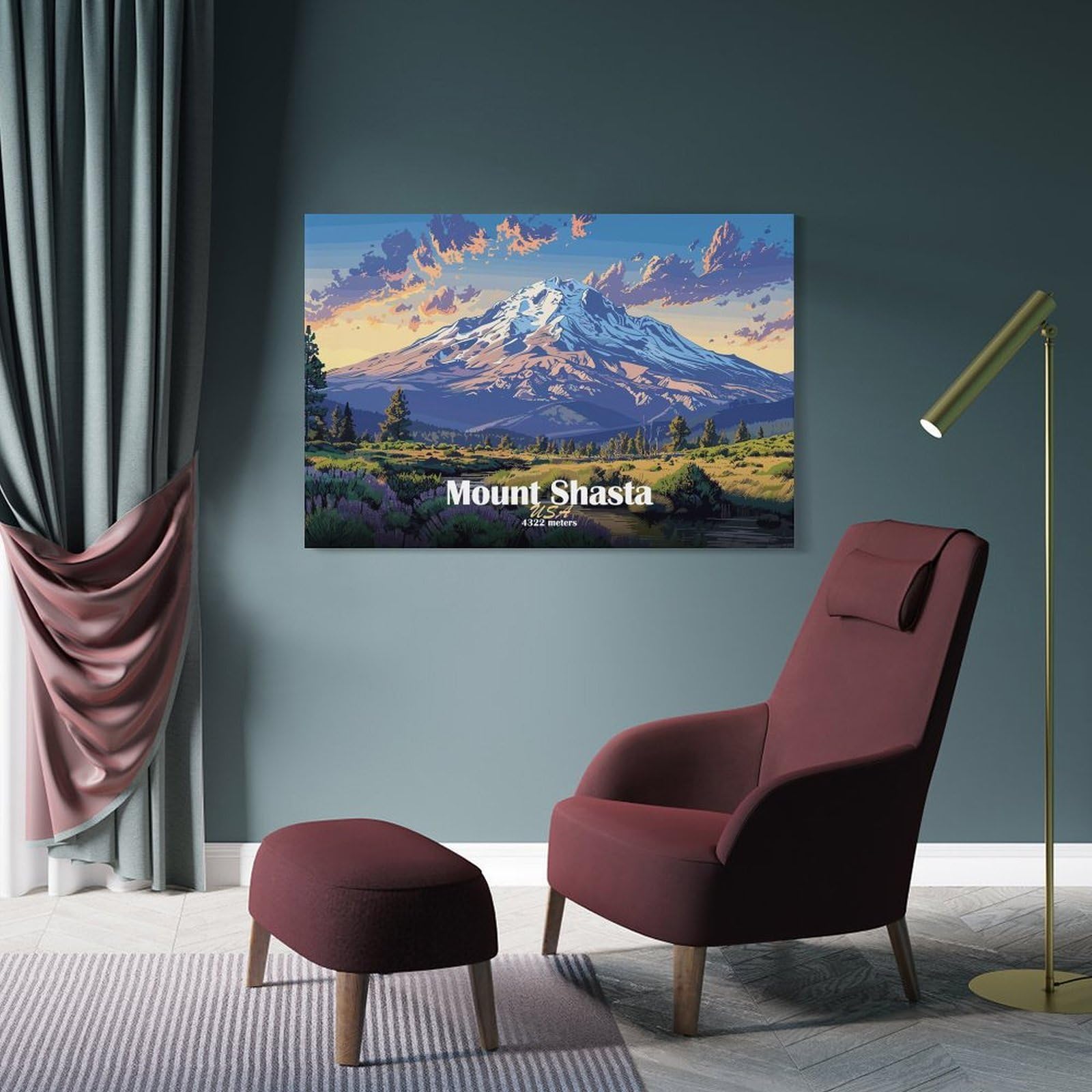Junmoney Mount Shasta Landscape Wall Decor Canvas Print, 24x36inch(60x90cm), for Hallway, Lounge Or Guest Room, Decorative Present for New Homes