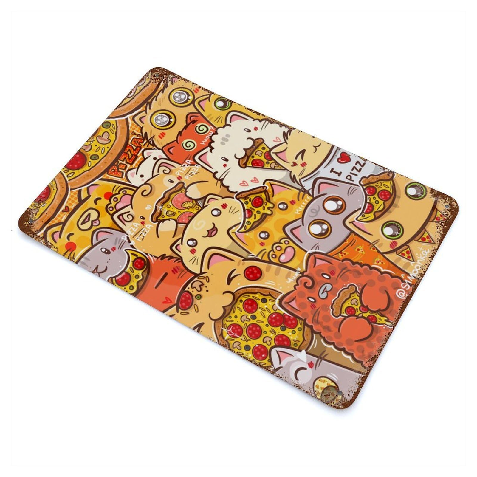Rust Effect Bunch of Pizza Cats Rusty Metal Tin Sign 11.8"x7.9", Rustic Home Decor for Living Room, Hallway And Home Decor