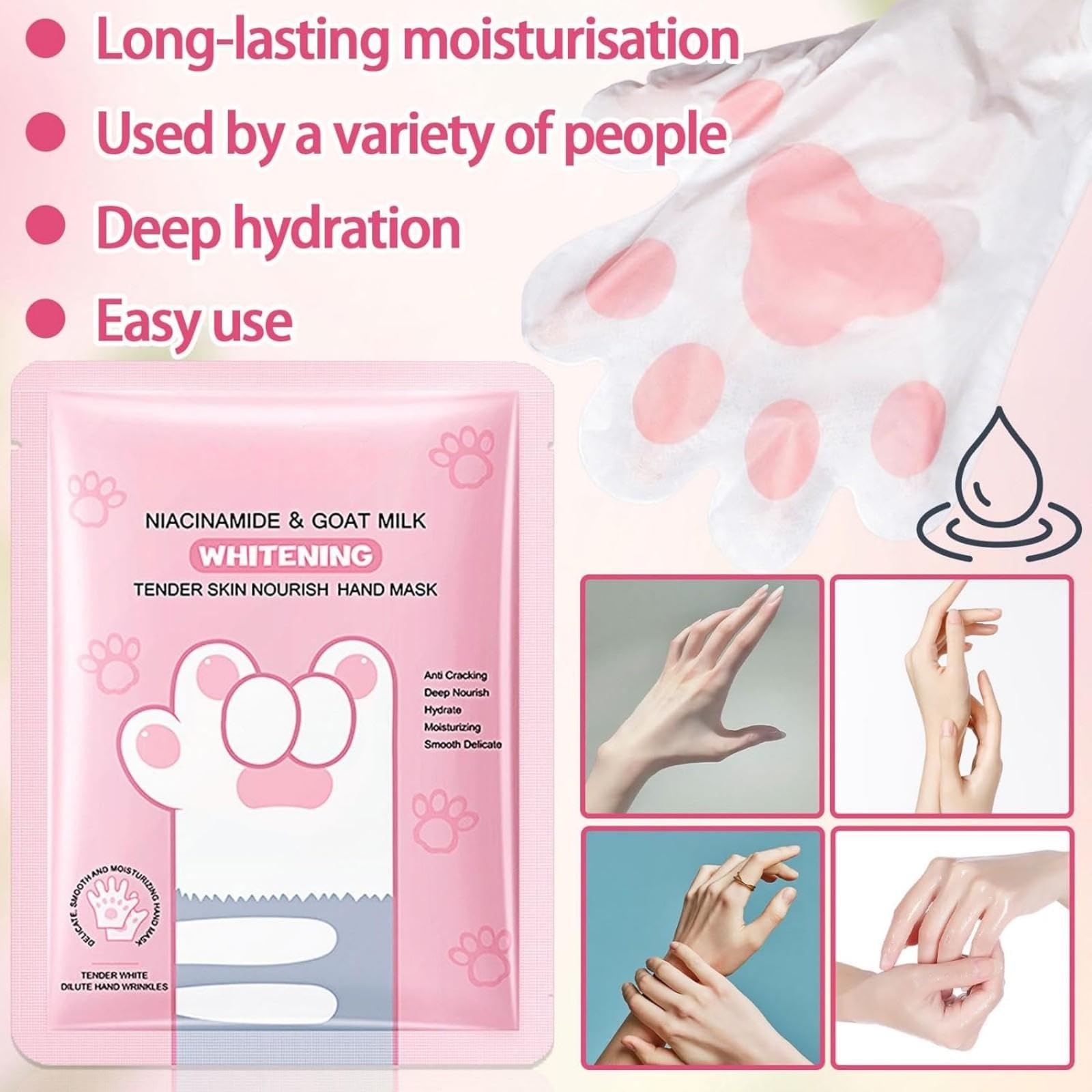Masque Pour Les Mains, Masques Hydratants Pour Les Mains, Gants Hydratants Pour La Nuit Pour Les Mains Sèches Et Gercées, Rajeunit Et Répare La Peau Rugueuse Des Mains, 8 Pièces