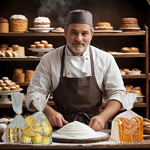 Miniatura 5 de Lesibag 100 bolsas de pan con fuelle inferior de 11 x 14 pulgadas con lazos, bolsas de celofán impresas transparentes para pan casero o panadería